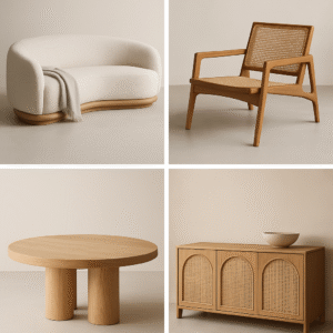 Dubai-style mood board showing modern and Arabic furniture designs