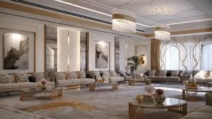 Arabic fusion interior design in UAE majlis with gold elements
