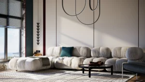 Dubai furniture designer presenting custom interior plan to homeowner