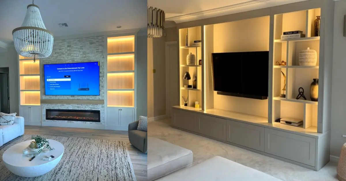 TV Media Walls with Built-In Cabinets