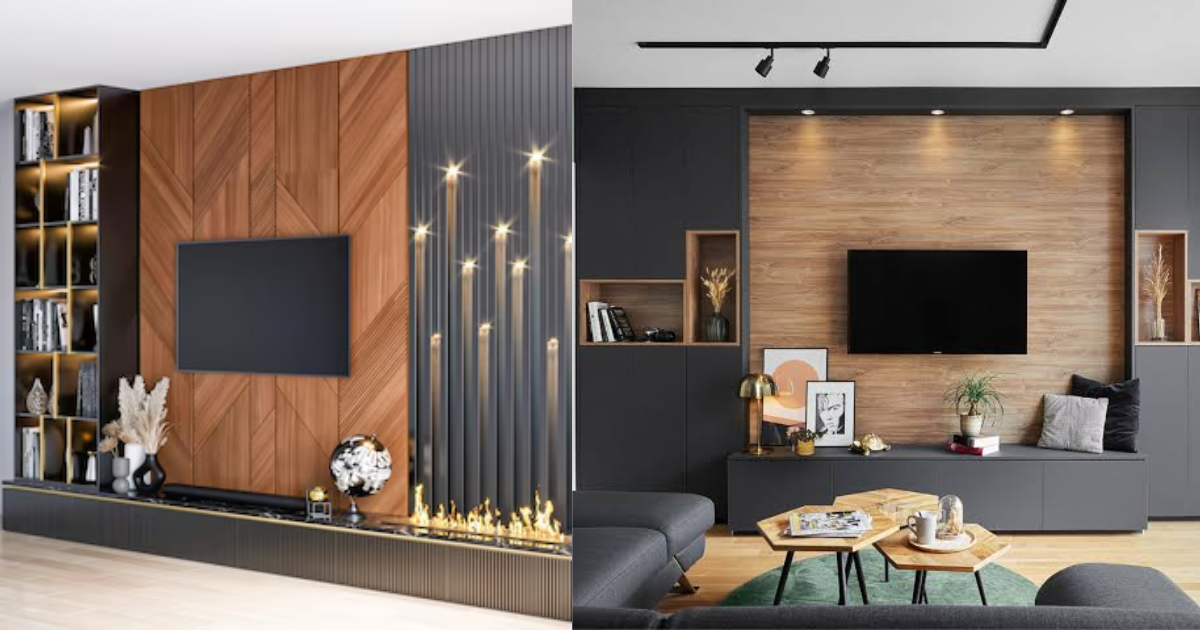 TV Media Walls with Open Shelving